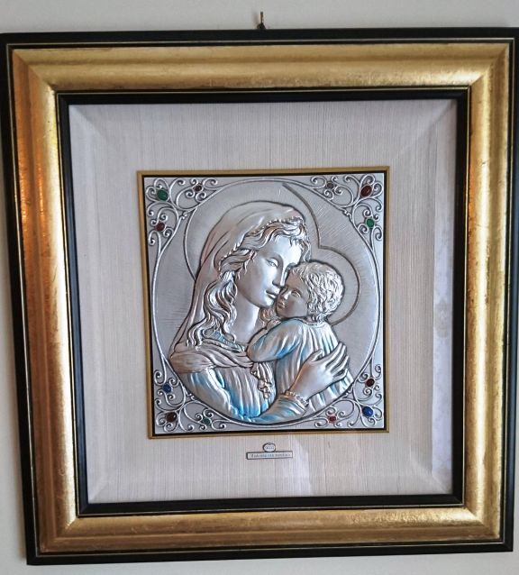 Capezzale Madonna con bambino Bassorilievo argento